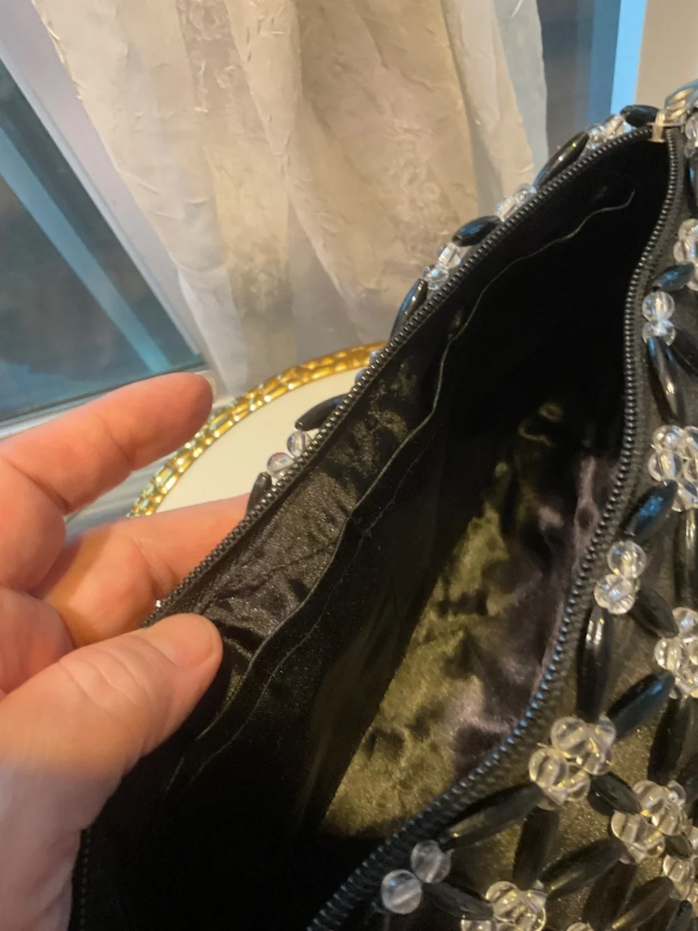Lovely Hand Beaded Black & White/Clear Bag NWOT